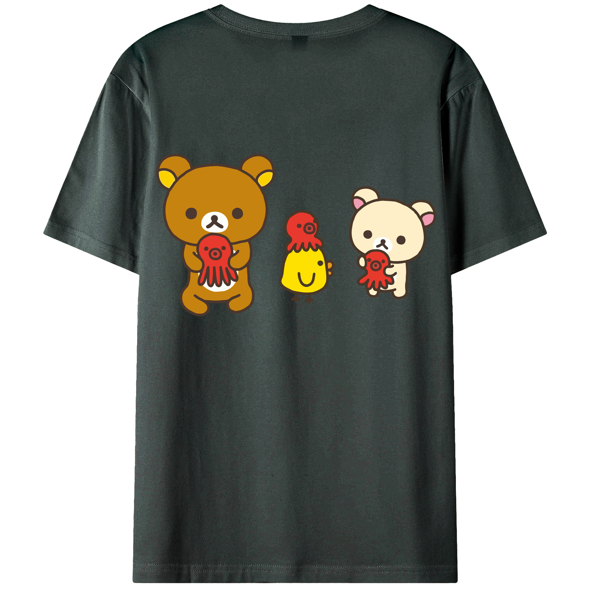 （画像用） リラックマ リラックマ キイロイトリ Rilakkuma Korilakkuma Kiiroitori 綿100％ メンズ半袖Tシャツ（バックプリント） 通気性
